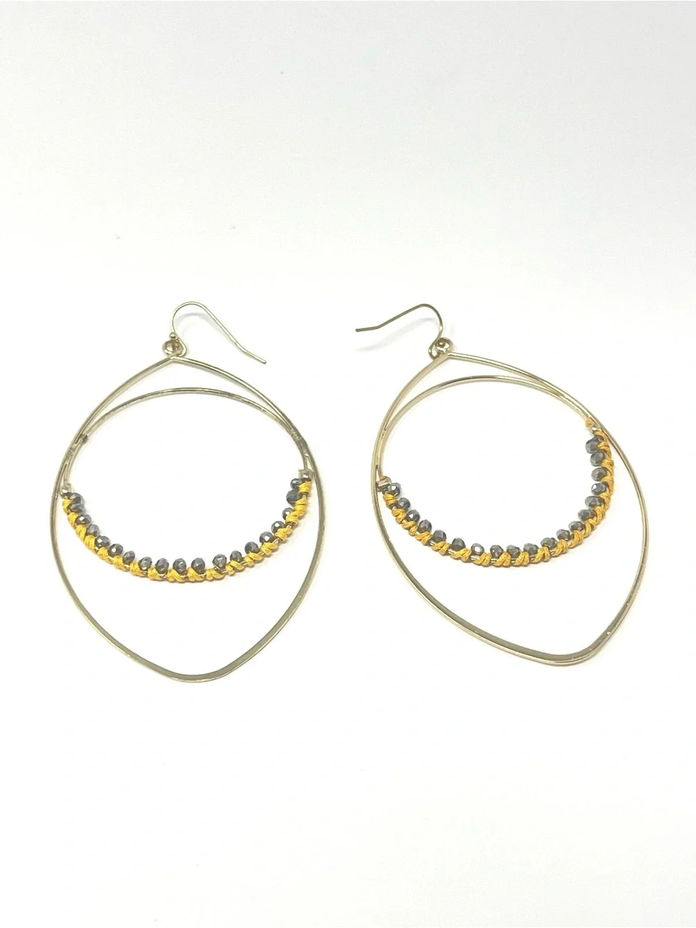New Anthropologie Hoop Beaded Earrings Gold
